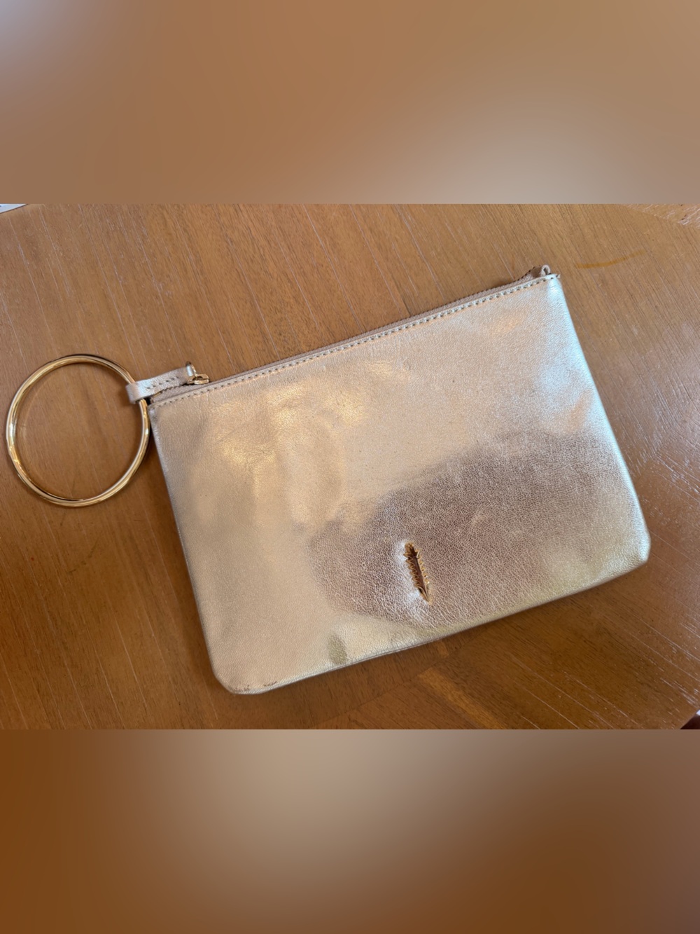 Thacker New York Metallic Gold Wristlet Clutch
